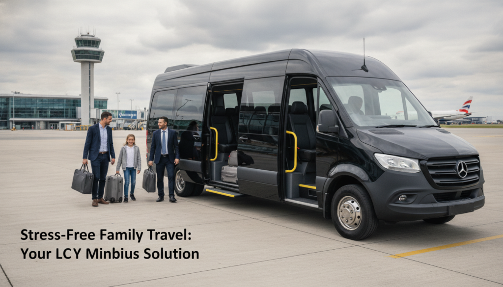 Stress-Free Family Travel: Your LCY Minibus Solution — executive minibus meeting a group at London City Airport