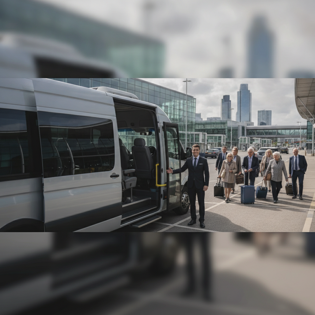 Group Types We Serve | London City — executive minibus meeting a group at London City Airport