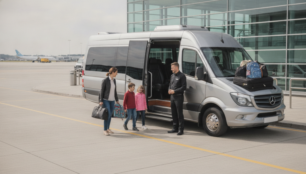 Packing Smart: How Our LCY Minibus Handles All Your Family's Luggage — executive minibus meeting a group at London City Airport