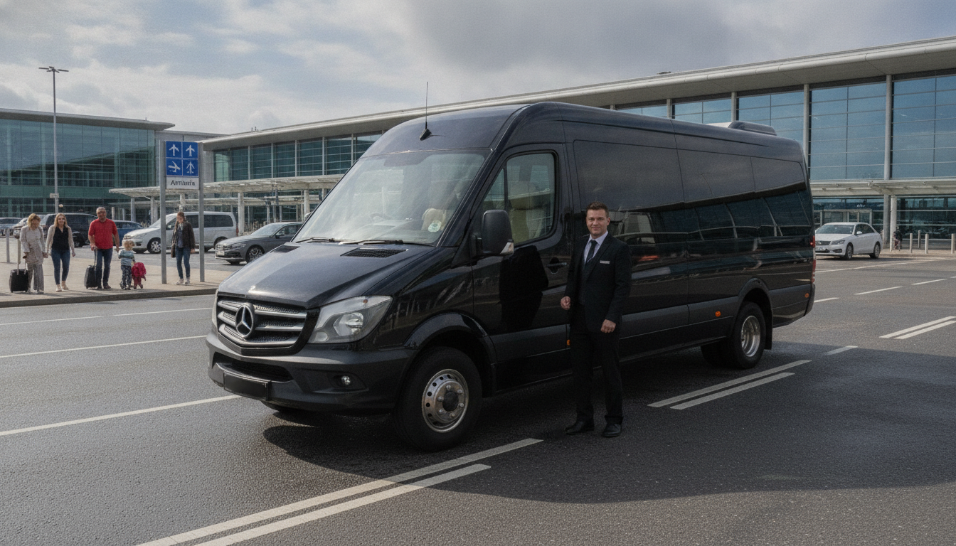 School Holidays & LCY: Secure Your Family Minibus Transfer Early — executive minibus meeting a group at London City Airport
