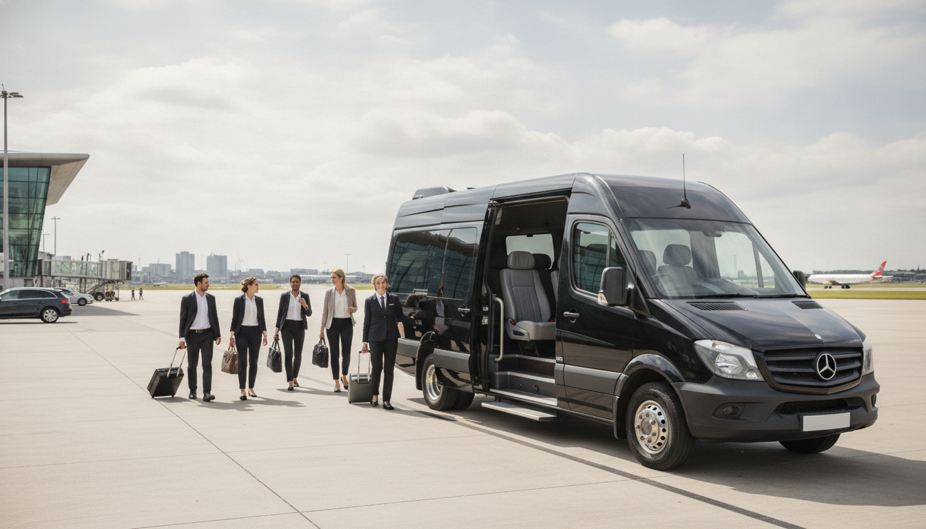 From Boardroom to Gate: Efficient LCY Transfers for Business Teams — executive minibus meeting a group at London City Airport