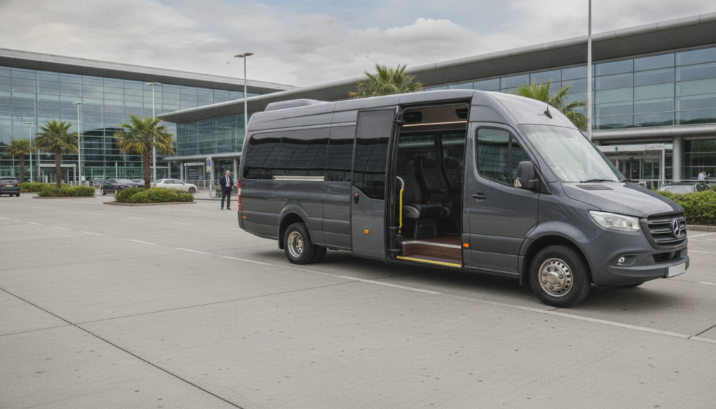 Impress Your Clients: Premium Minibus Service from London City Airport — executive minibus meeting a group at London City Airport